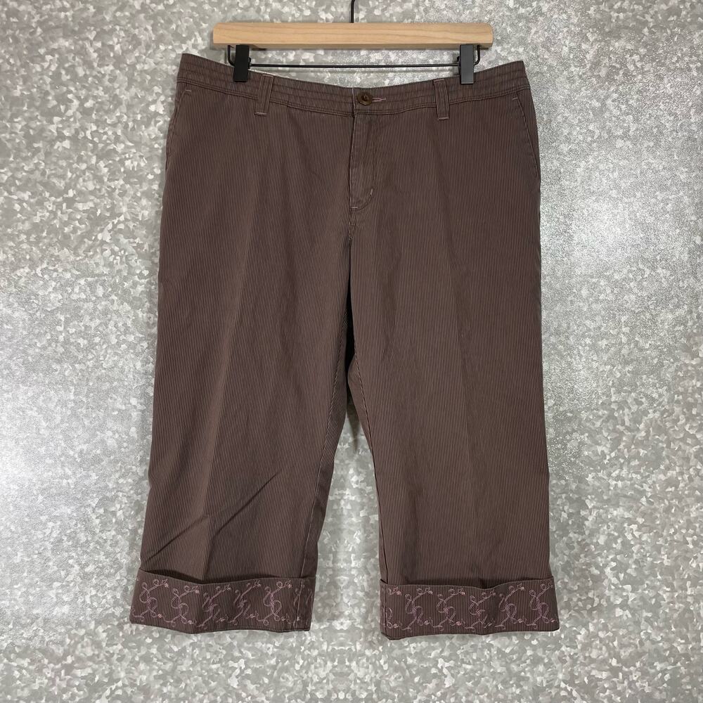 Horny Toad Brown Pinstripe Embroidered Capri Pants - Size 10 - Cropped Gorpcore
